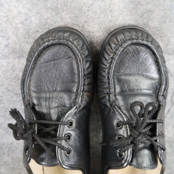 Sas Shoes Womens 9 Bounce Lace Up Moc Comfort Classic Leather Black Career Wedge - Picture 8 of 15